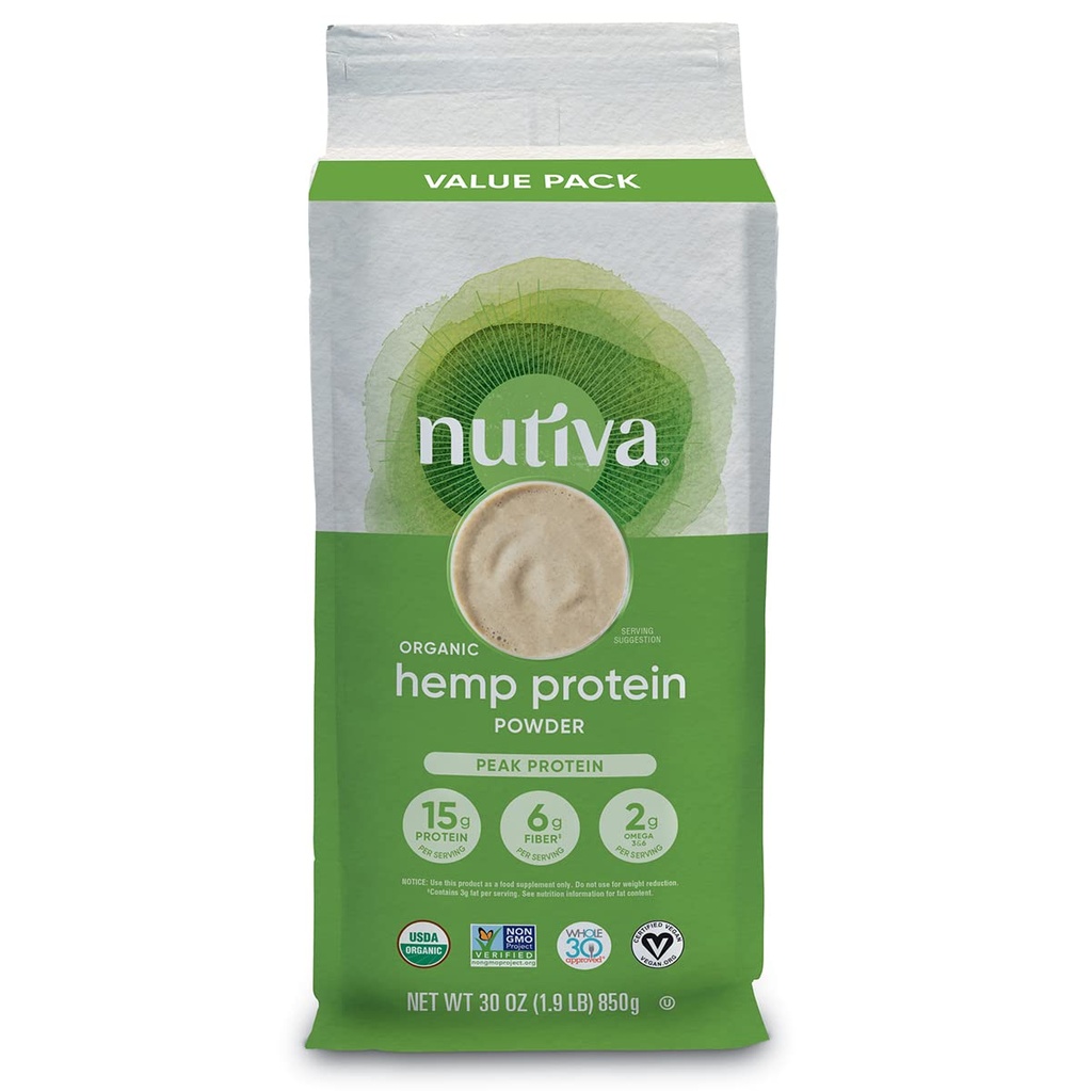 Poudre de protéines de chanvre brut biologique à pression froide Nutiva, Peak Protein, 30 Oz, USDA Organique, non-OGM, entier 30 Approuvé, végétalien, sans gluten et kéto, protéine végétale avec acides aminés essentiels