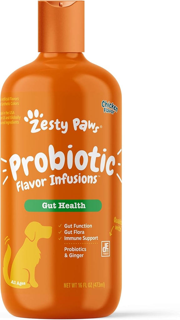Zesty Paws Probiotic Flavor Infusions for Dogs – 500 millions d'UFC de probiotiques pour Gut Health & Flora – soutient le système immunitaire - Poulet Flavor