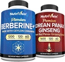 Nutrivein Premium Panax Ginseng Coréen Suppléments & Berberine Suppléments Bundle: Complexe Berberine à haute absorption et Ginseng rouge véritable pour la clarté quotidienne, la vitalité et le bien-être