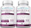 Résvératrol Science® approuvé - 1000 mg de résvératrol trans - 250 mg de polyphénol - 98 % Niveau de pureté - Comprend Bioperine® - 380 capsules amies des végétaliens - 2 bouteilles