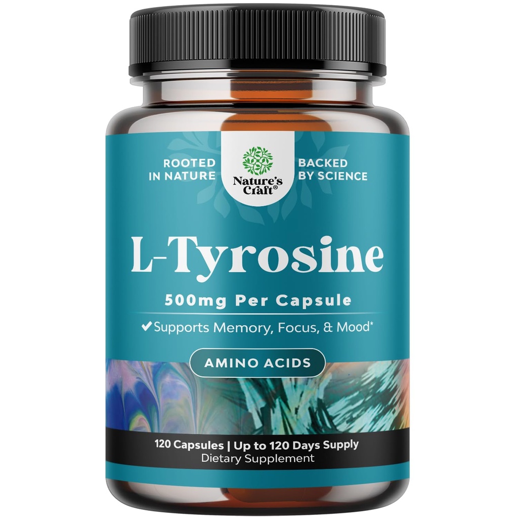 Forme libre L Tyrosine 500mg Capsules - Supplément L-Tyrosine haute résistance pour l'énergie mentale et le soutien de la focalisation - Supplément nootrope acide amino pour l'attention de la focalisation de l'humeur et la performance cognitive