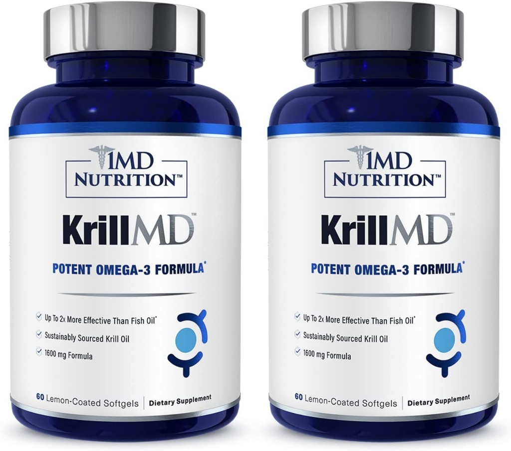 1MD Nutrition KrillMD - supplément d'huile de krill de l'Antarctique Oméga 3 avec l'astaxanthine, EPA, DHA, 2X plus efficace que l'huile de poisson