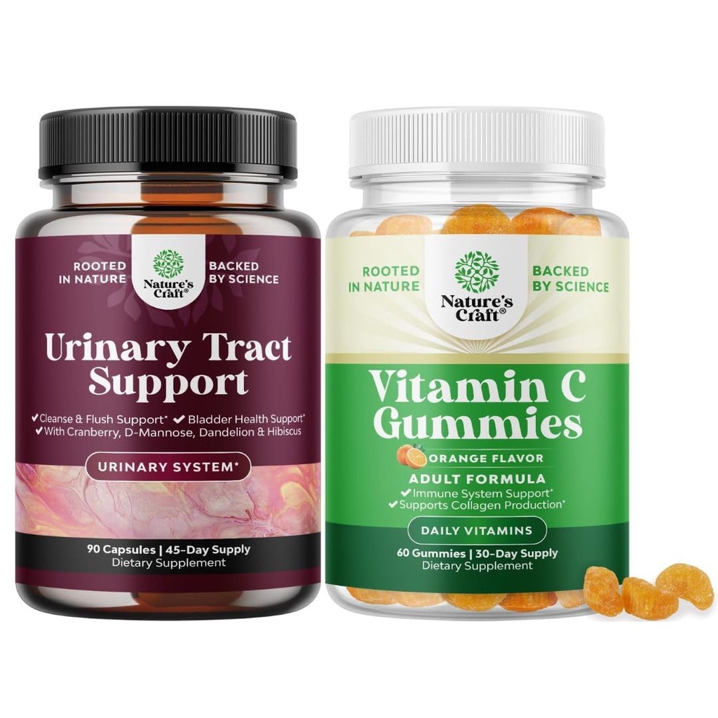 Ensemble de capsules de mannose D pour la santé urinaire des femmes à action rapide Super concentré de canneberge 90ct et à croquer de vitamine C Gummies pour adultes - halal vitamine C Gummies de soutien immunitaire