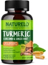 NATURELO Curcumine curmérique - BioPerine pour une meilleure absorption - Poivre noir, racine de gingembre, Curcuminoïdes - Soutien à l'inconfort articulaire à base de plantes - 120 capsules végétaliennes