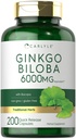 Carlyle Ginkgo Biloba Pills: 6000mg: 200 Capsules avec extrait de Bacoba.