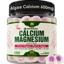 Gommies de calcium à base végétale 600mg avec vitamine D3 K2, magnésium, zinc pour la force osseuse, suppléments de calcium sans sucre pour les femmes et les hommes (Végétalien certifié) à partir d'algues rouges biologique durable - 60comptes