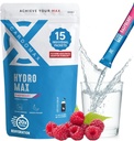 Hydromax Mélange de boissons électrolytiques – Framboise 15 paquets liquides avec potassium et magnésium – Zéro sucre, kéto et électrolytes végétaliens pour l'hydratation rapide et supplément de récupération