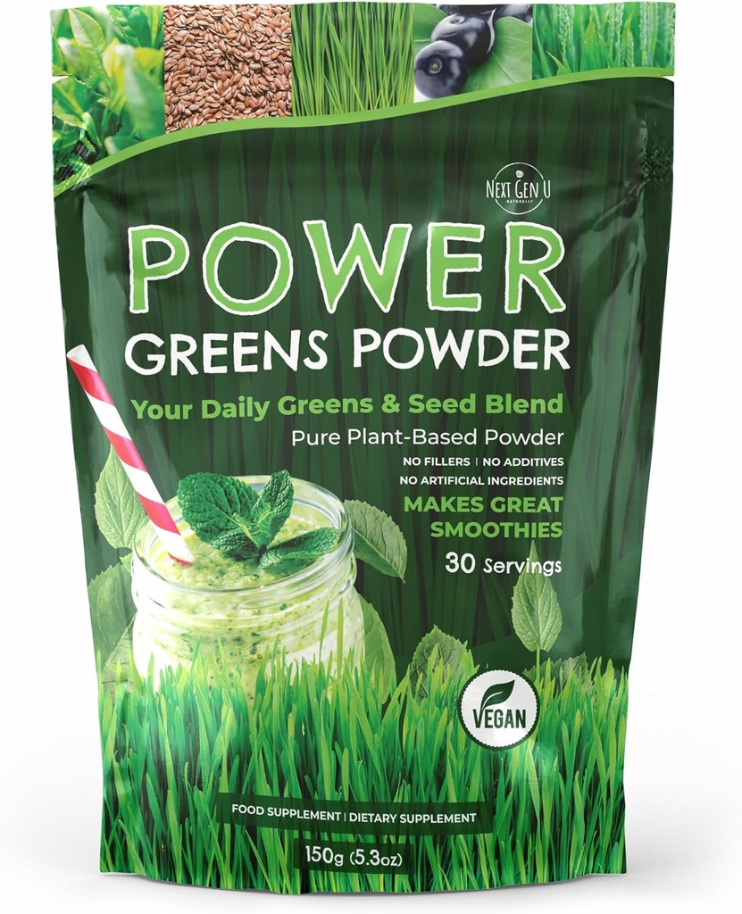 Poudre Super Greens - 150g - Immune Support - Supplément alimentaire - Superfood Greens - Smoothie Mix pour Shakes - Detox & Healthy Boissons ou toute boisson - par NextGenU