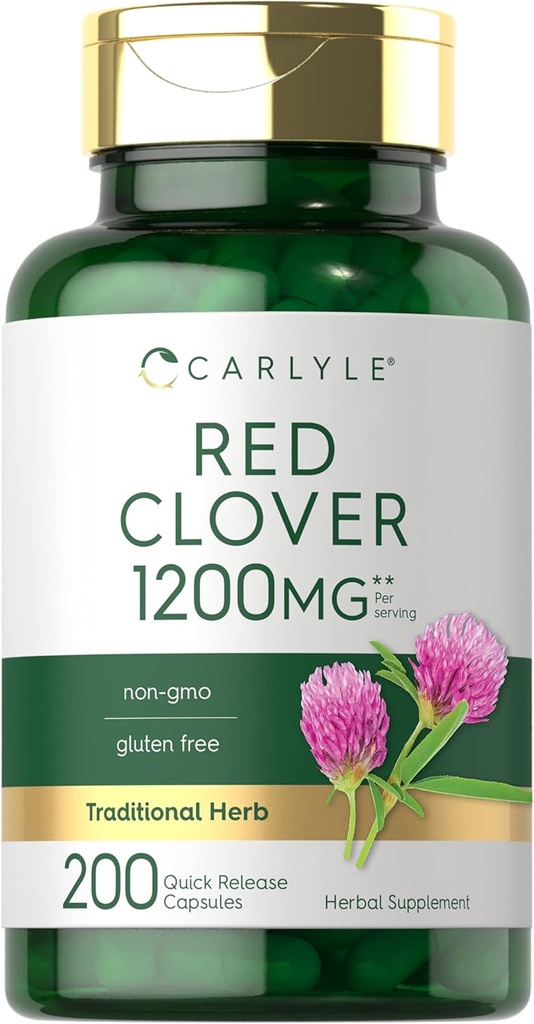 Carlyle Capsules de trèfle rouge 1200mg de 200 Nombre de Trifolium Pratense de 200 sans OGM, sans gluten