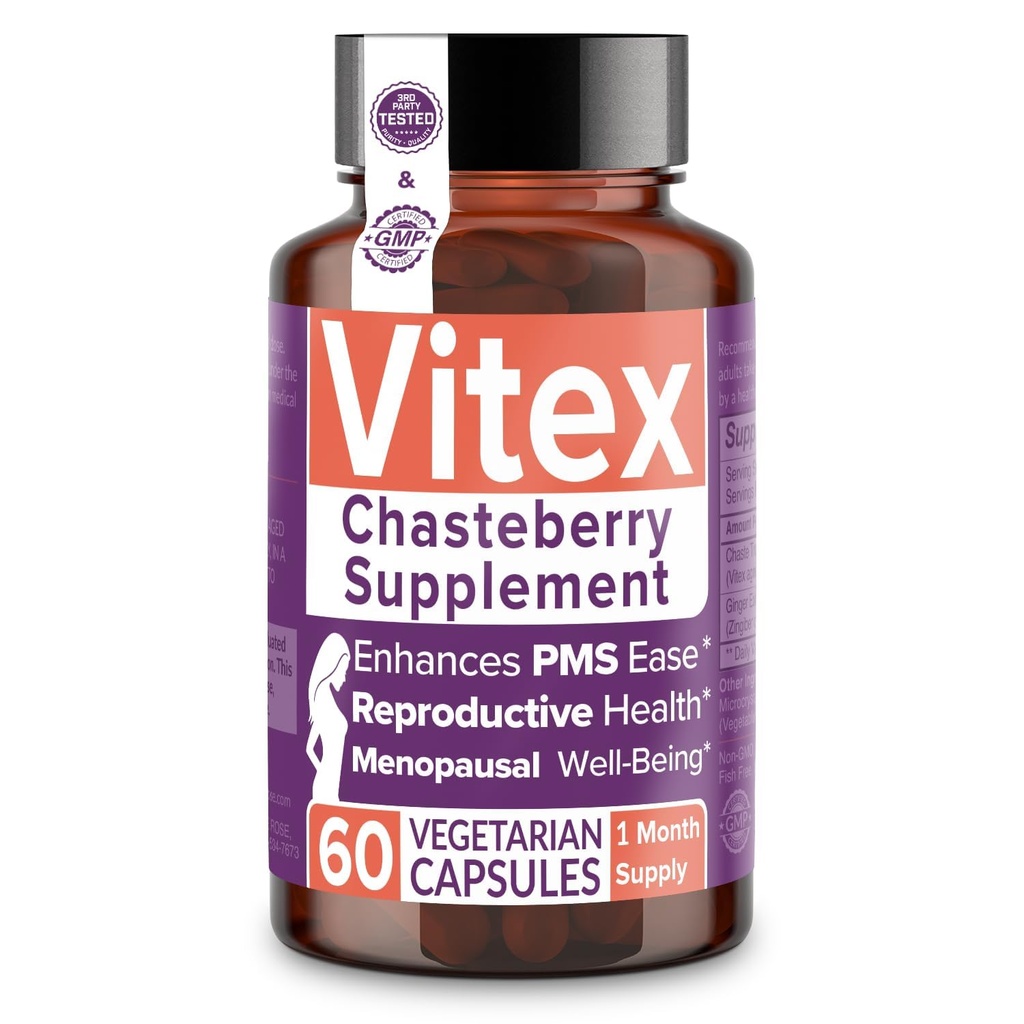Supplément de fraise de rose intime Vitex pour les femmes, 1000 mg - Berry d'arbre chaste pour l'équilibre hormonal, la fertilité et le soutien des SPM, Régler les cycles - 60 capsules