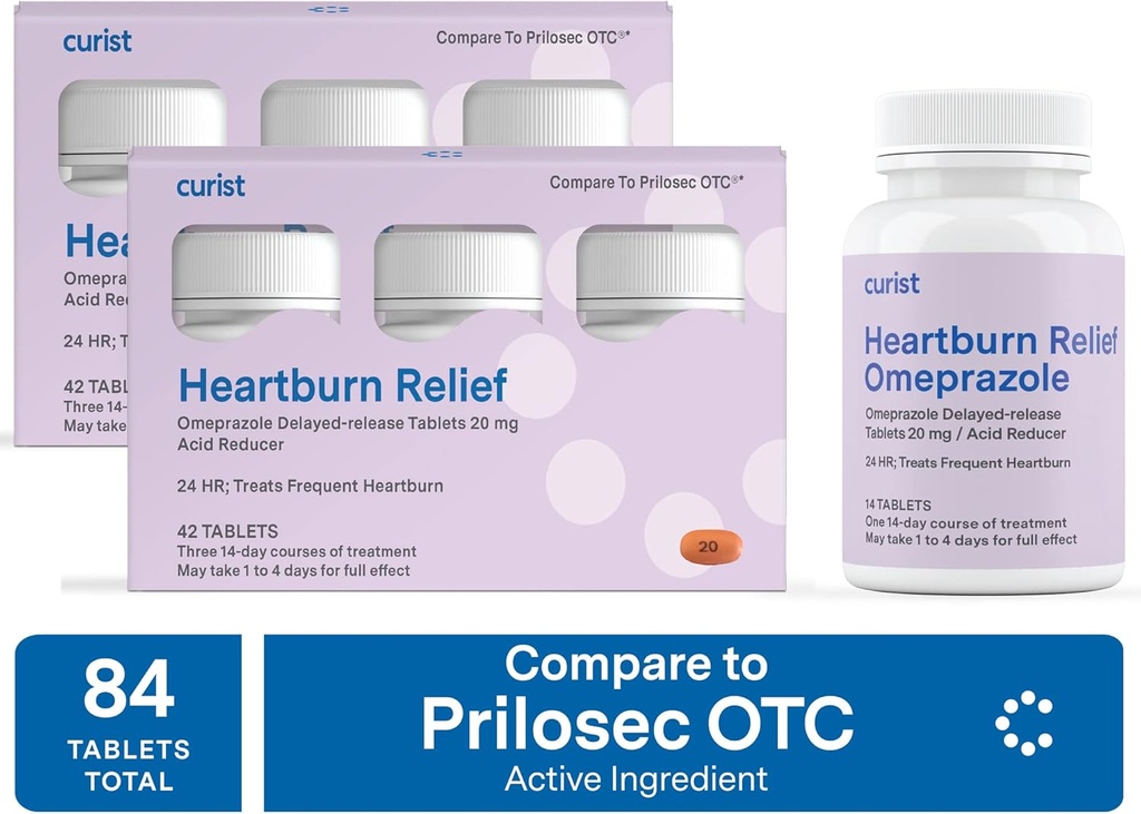 Curist Omeprazole 20mg Comprimés en vrac - 84Comprimés à libération différée de la cuve - Acid Reflux Medicine for Heartburn Relief (2 Pack de 42 Comprimés - 84 Total)