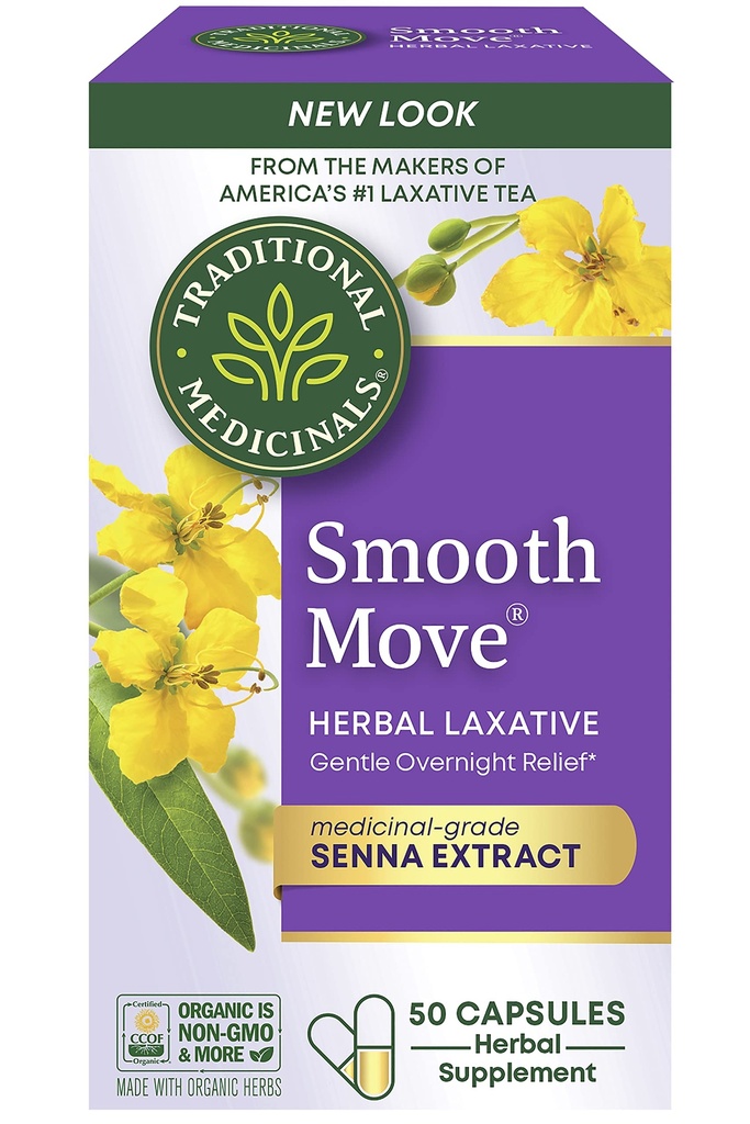 Médicaments traditionnels - Capsules laxatives à mouvement lisse - Contient du Senna Organic - Natural Herbal Constipation Relief - 50 Capsules (1 Pack)
