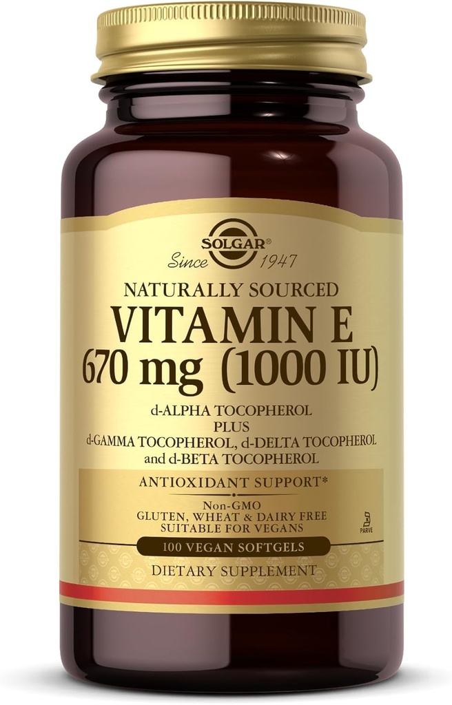 Solgar Vitamin E 670 mg (1000 IU) - 100 Vegan Softgels - Natural Antioxidant - Non-GMO, Gluten Free - 100 Servings