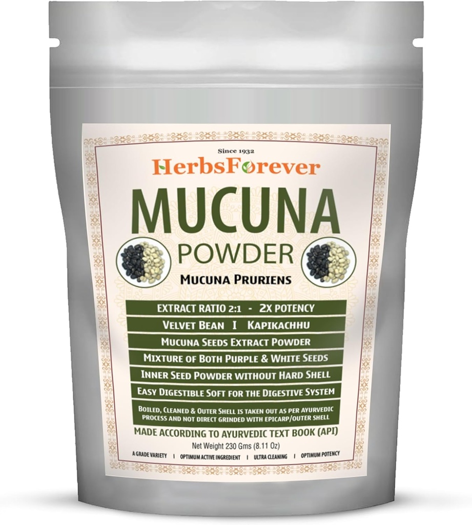 Herbsforever Mucuna Pruriens Seed Powder 2X Potency Extract (2:1)