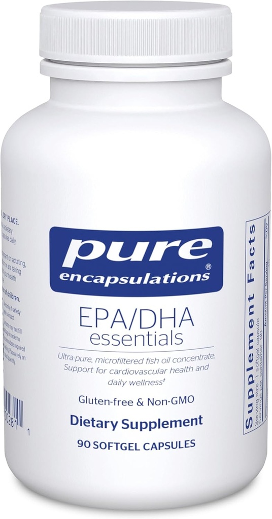 Encapsulations pures EPA/DHA Essentials - Supplément concentré d'huile de poisson pour soutenir la santé cardiovasculaire - Supplément EPA et DHA Premium avec capsules softgel Omega 3-90