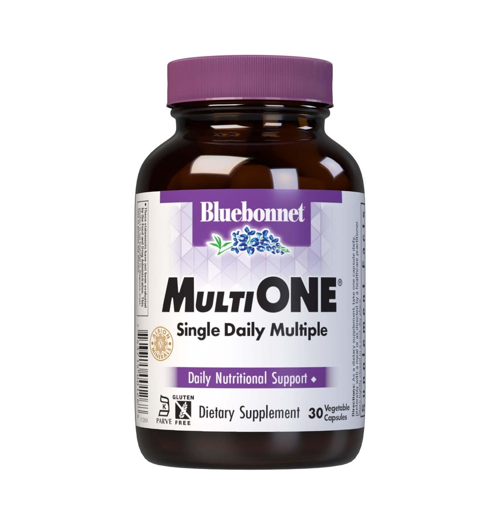 Bluebonnet Nutrition Mult One (avec fer), soutien nutritionnel quotidien*, Végétarien amical, certifié Casher, sans gluten, sans lait, 30 capsules végétales, 30 portions