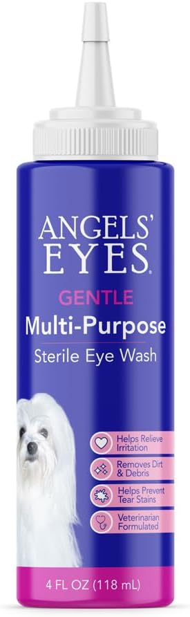 ANGELS' EYES Multi-Purpose Stérile Eye Wash 4 oz Eye Cleaner and Rinse, Tear Stain Reducer for Allergies, Debris, Mucus, Irritation and Weepy Eye for All Dogs with Boric Acid