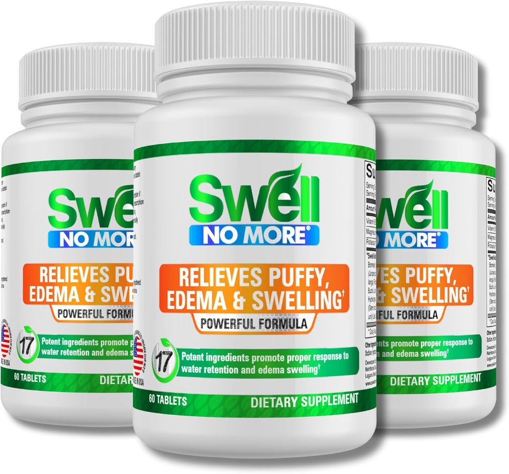 for Swollen feet and Ankles, Reduce Swelling Legs, Edema Relief for Legs, Edema, Ankle Swelling Relief, Water Pills for Swollen Legs, Reduces Puffy Eyes, Swelling Reducer. (3 Pack/3 Month Supply)