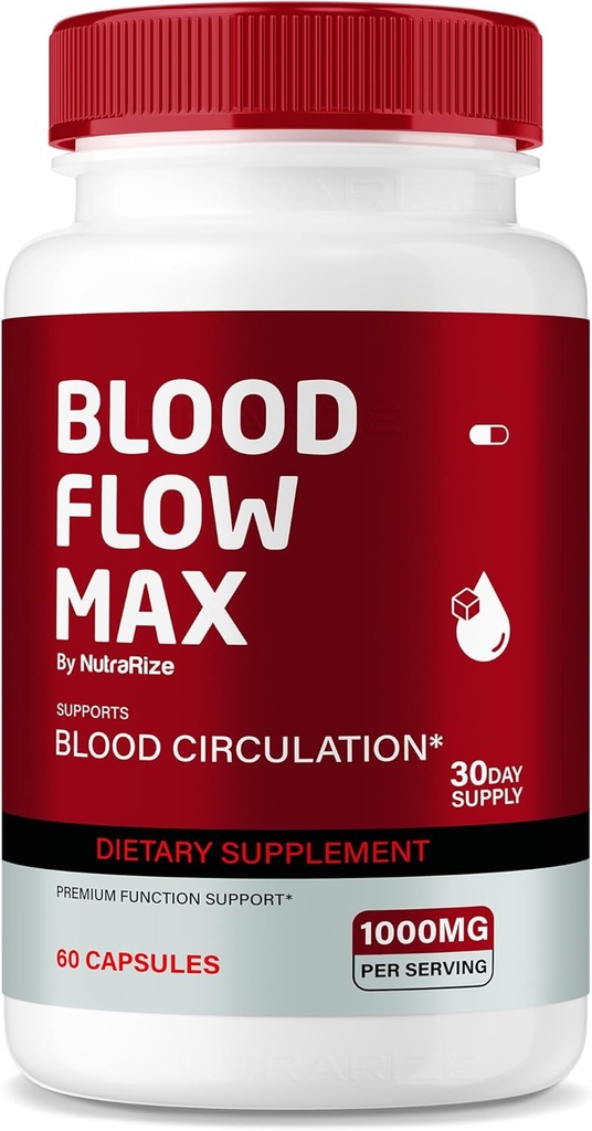 NutraRize Blood Flow Max Capsules, Formule avancée de soutien du sang, Supplément de force maximale pour une circulation sanguine saine, Toutes les pilules de vitamine naturelle pour le bien-être général, Revues (60 capsules)