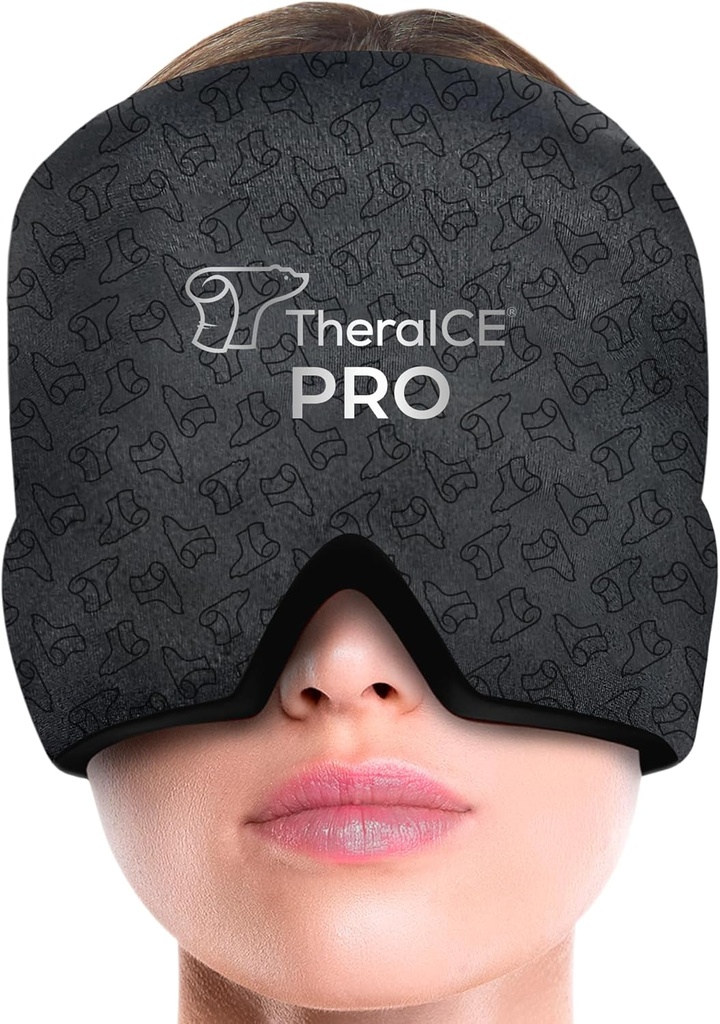 TheraICE Cap de soulagement de la migraine PRO, Cap de soulagement des maux de tête, Masque visage de glace, Cold Compresse Head Wrap pour le soulagement des maux de tête de tension, le stress et la gueule de bois, la technologie FocusZone fournit un refroidissement et une pression supplémentaires