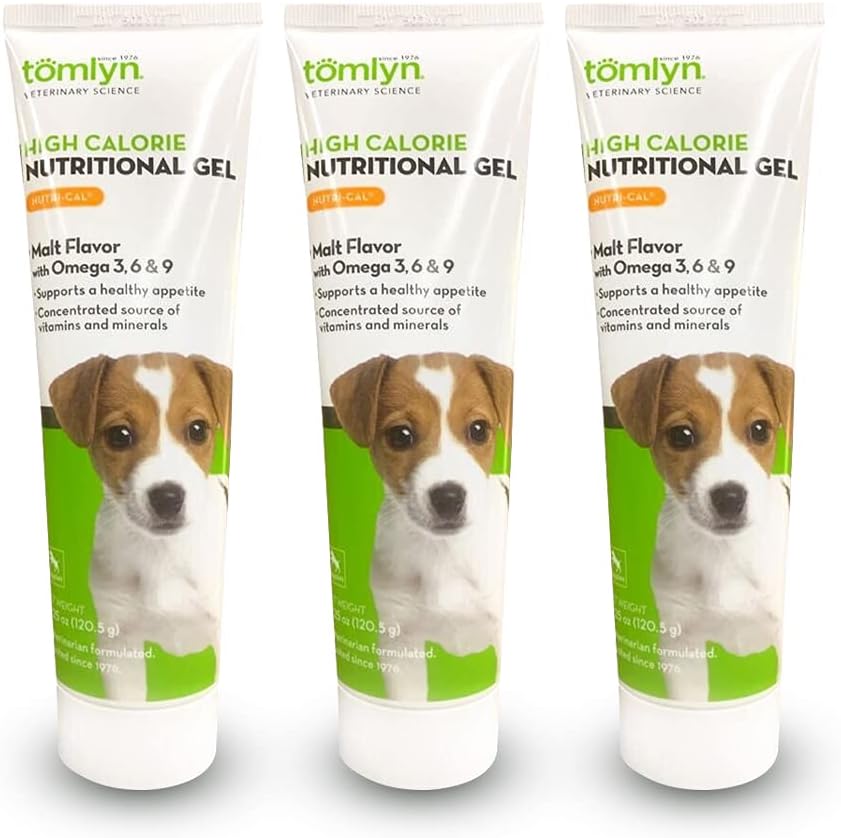 Tomlyn Nutri-Cal Malt-Flavored High-Calorie Gel nutritionnel pour chiots, aide à soutenir un apéritif sain fournissant des calories supplémentaires, vitamines et minéraux dans un supplément savoureux, 4.25oz-3 Pack