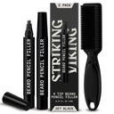 Remplir de crayon à barbe Viking pour les hommes - Paquet de 2, Jet Black - Stylo à barbe imperméable à longue durée - Conseil à 4 brins pour la réparation de l'écart et le crayon à barbe - Brosse & Remplir de stylo