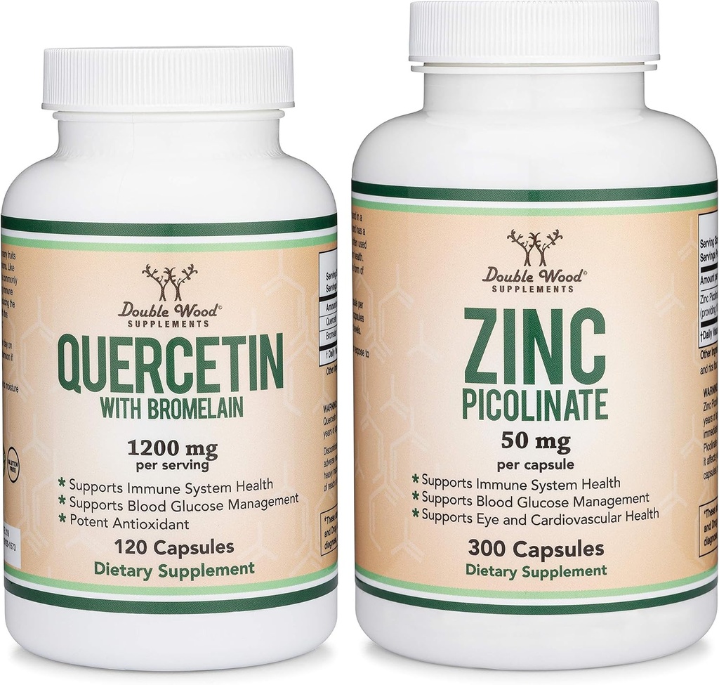Double Wood Complements Quercetin et Zinc Bundle - Soutien du système immunitaire Santé (120 Count Quercetin et 300 Count Zinc)