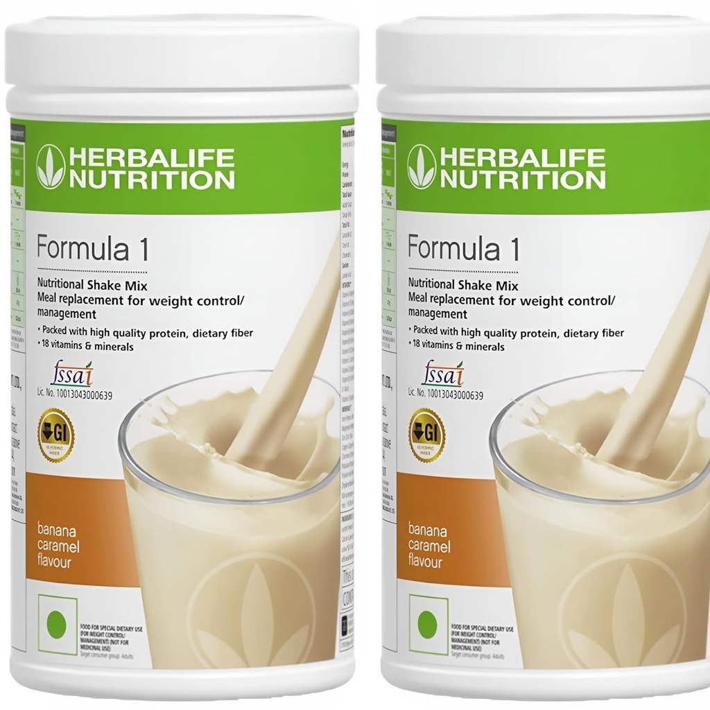 Herbalife Formule 1 Mélange de Shake alimentaire - Boîte de 2, 500g Chaque - Herbalife Shake - Herbalife Protéine Poudre - Herbalife Perte de poids Remplacement des repas (Banane - Banane)