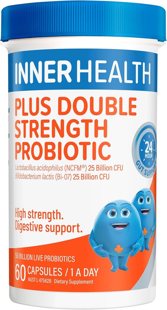 Probiotiques de santé intérieure - maintenir l'équilibre de la flore de Gut pour améliorer la digestion, le système immunitaire, réduire les symptômes gastro-intestinaux comme la diarrhée, la crampe et la douleur - une fois par jour - double force - 60 Compte