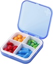 Portable Pill Organizer - Boîte à pilules mince pour la poursuite ou le voyage, cas de pilule compacte(4 compartiment, bleu)