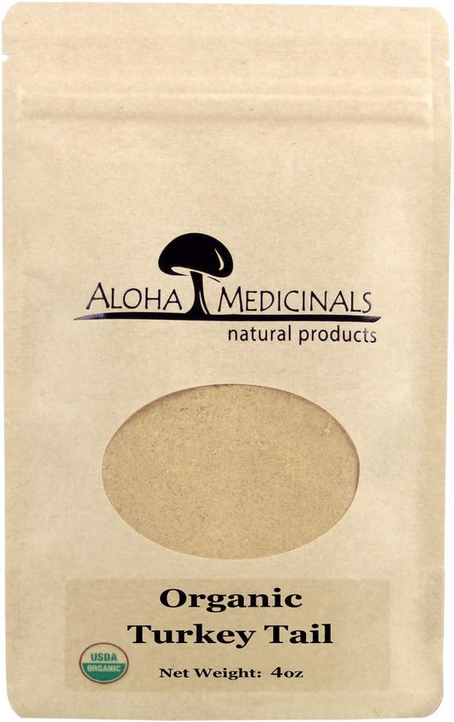 Aloha Médicament Pure Turkey Tail, Suppléments de champignons biologiques certifiés, Supplément santé naturel, Sachet de poudre de 4 oz