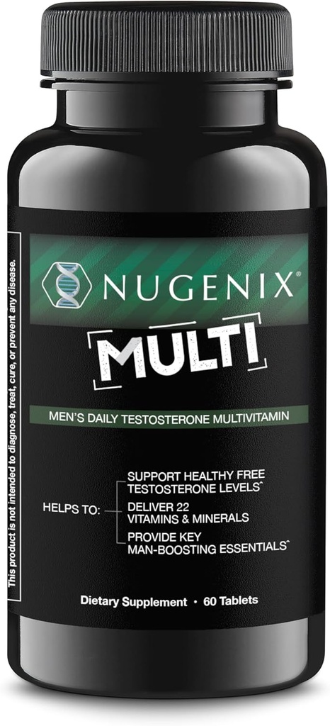 Nugenix Multivitamine pour hommes, multivitamine et soutien de testostérone - 19 vitamines et minéraux, soutient la testostérone libre, le cortisol d'équilibre, favorise la production d'oxyde nitrique, le flux sanguin - 60 comprimés