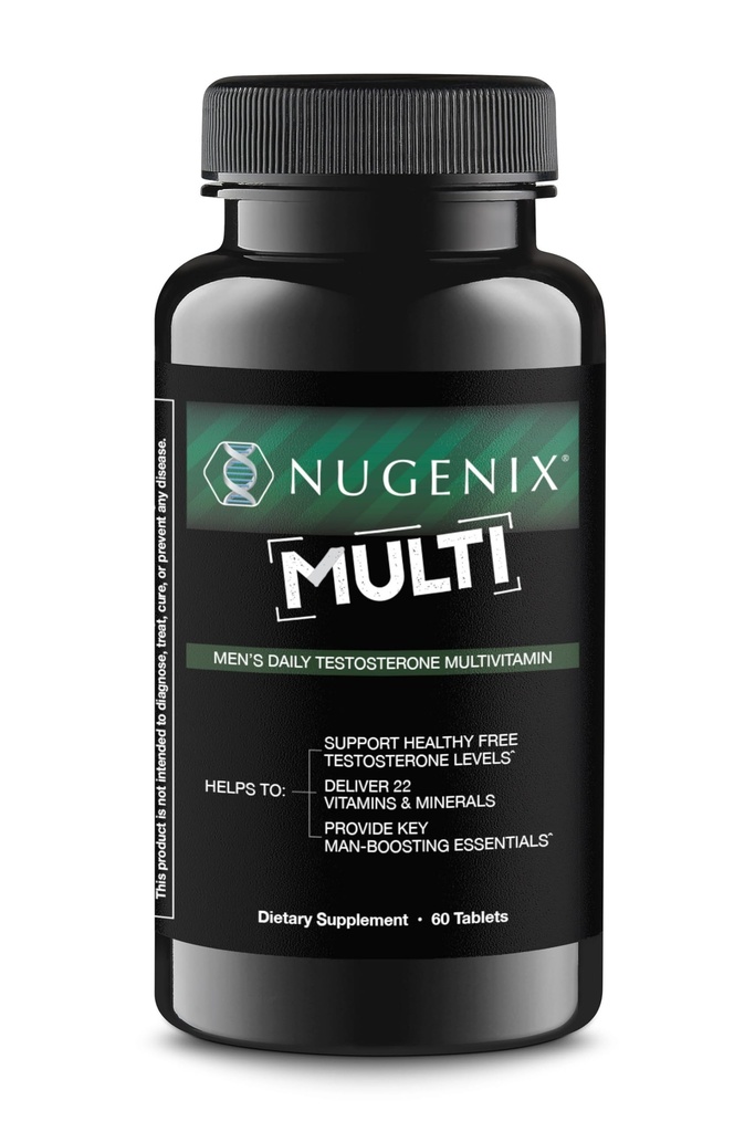 Nugenix Multivitamine pour hommes, multivitamine et soutien de testostérone - 19 vitamines et minéraux, soutient la testostérone libre, le cortisol d'équilibre, favorise la production d'oxyde nitrique, le flux sanguin - 60 comprimés
