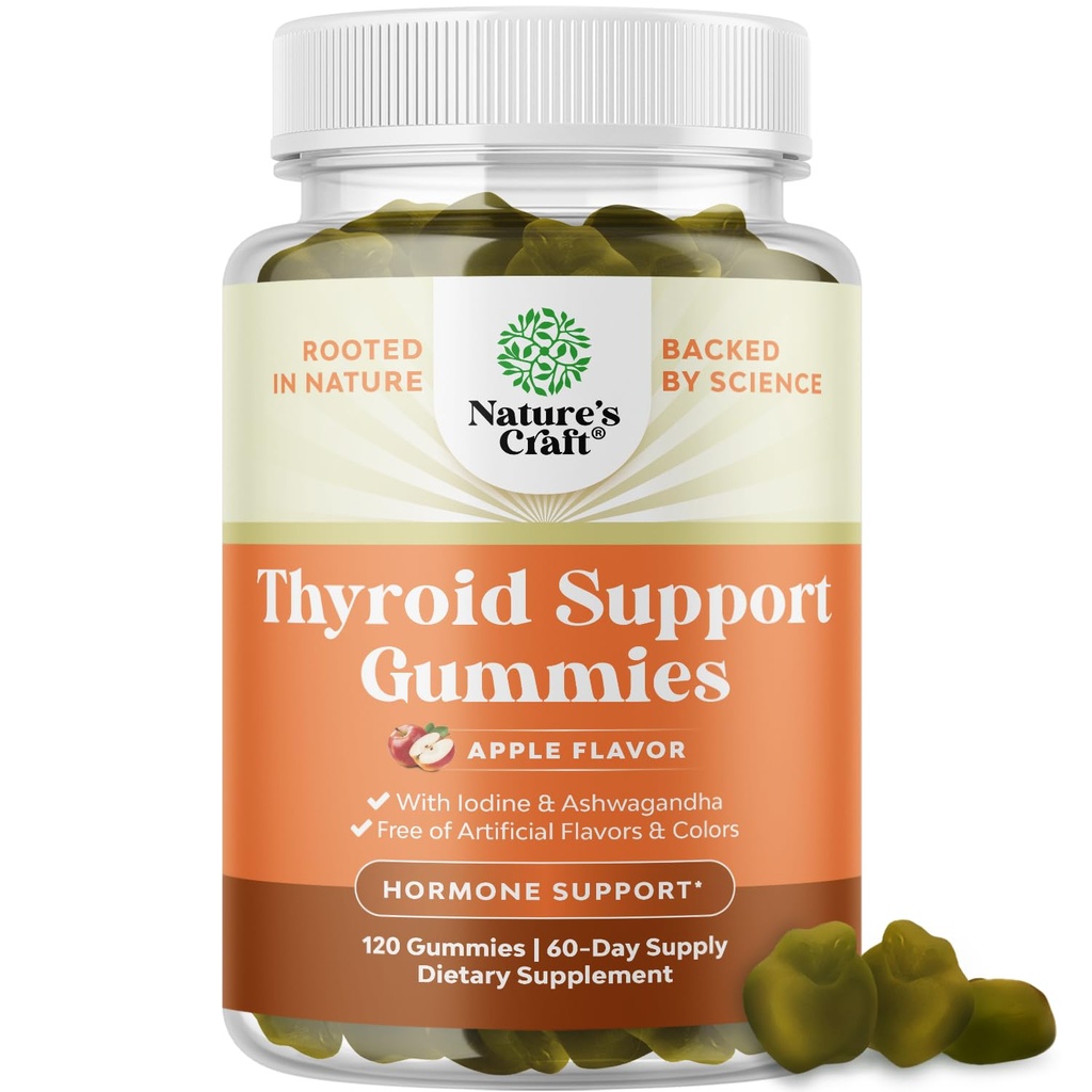 Natures Artisanat Gommies de thyroïde végétalien avec mousse de mer - Gommies de soutien thyroïde pour un soutien complet pour les hommes et les femmes avec iode sélénium et autres vitamines potent - sans gélatine sans OGM 120