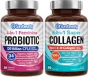 Probiotic + Collagen Bundle, 4-en-1 Feminine Probiotic (30ct) et 6-en-1 Super Collagen (90ct), 2 paquets, canneberge, soutien au vieillissement digestif et sain, non-OGM