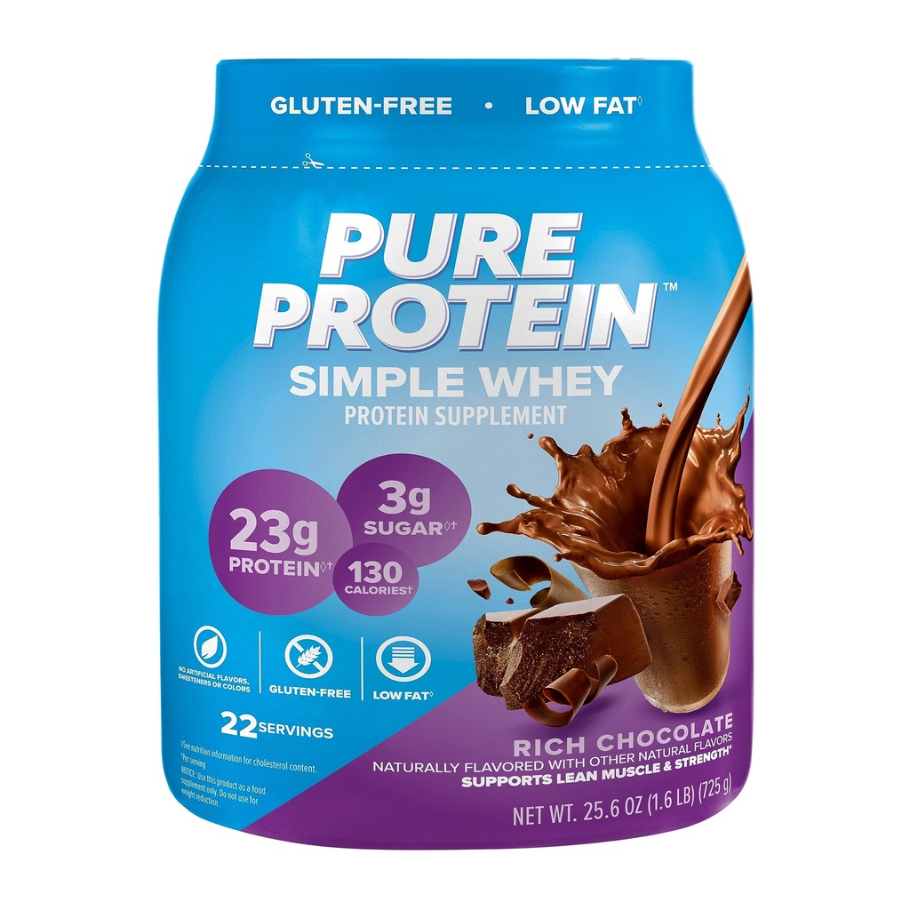 Protéines pures en poudre simple de protéines de lactosérum, sans gluten, protéines 23G, chocolat riche, 1,6 lb