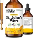 Wild & Organic St Johns Teinture de millepertuis - Support d'humeur - Calmant le supplément de millepertuis - Hypericum Perforatum gouttes liquides à base de plantes - Vegan, sucre et sans alcool - 4 fl oz