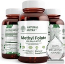 Supplément naturel de phosphate de méthyle actif Nutra avec Quatre folique, soutien de la santé du coeur et du corps, aide la santé du cerveau, améliorer les vibrations positives, aider à réduire les os, B9, 90 comprimés végétaliens (paquet de 2)