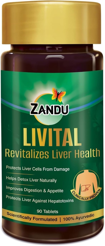 Zandu Livital comprimés, 100% ingrédients ayurvédiques, protège le foie contre diverses hépatotoxines.