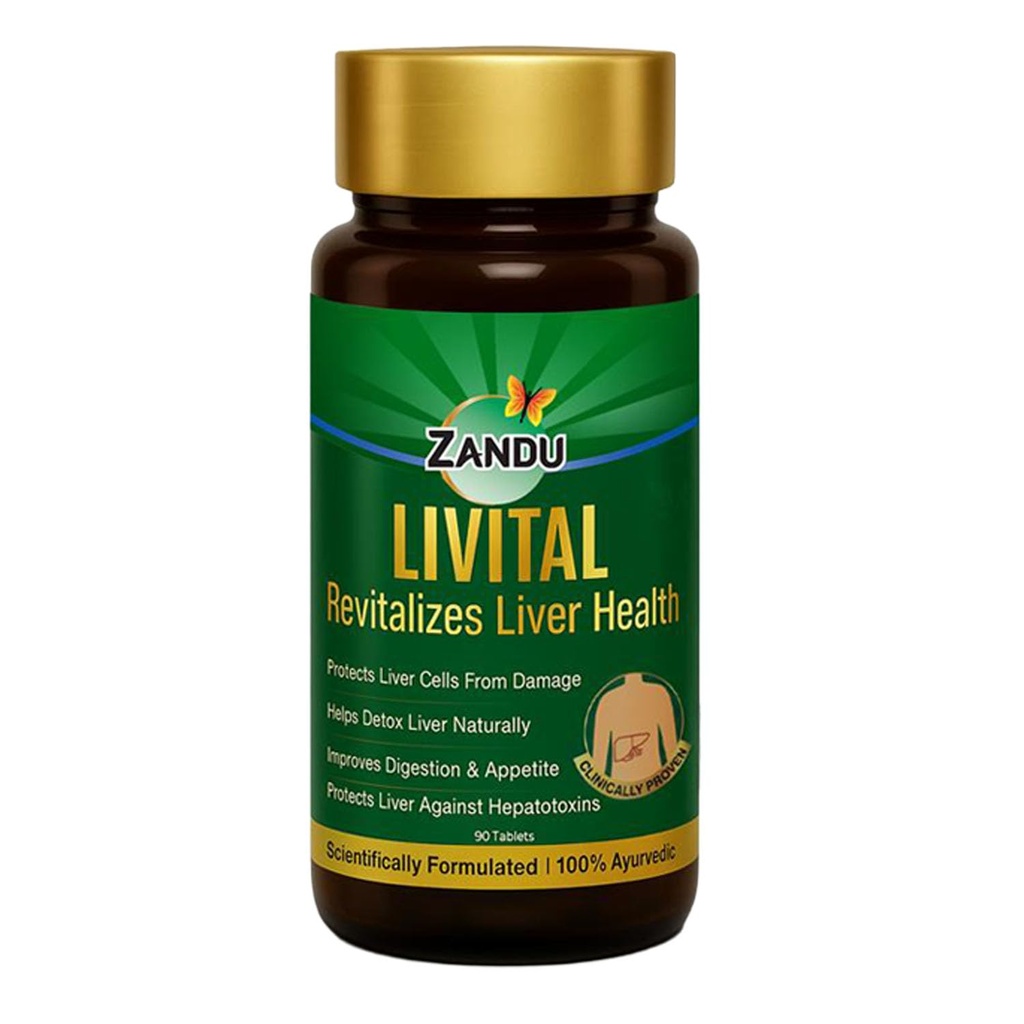 Zandu Livital comprimés, 100% ingrédients ayurvédiques, protège le foie contre diverses hépatotoxines.