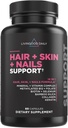 Supplément quotidien pour cheveux, peau et ongles Livingood, formule 14-en-1 avec biotine, collagène, kératine, bambou, sélénium, folate, B12, zinc et plus, supplément beauté pour les femmes et les hommes, sans gluten, 60 capsules
