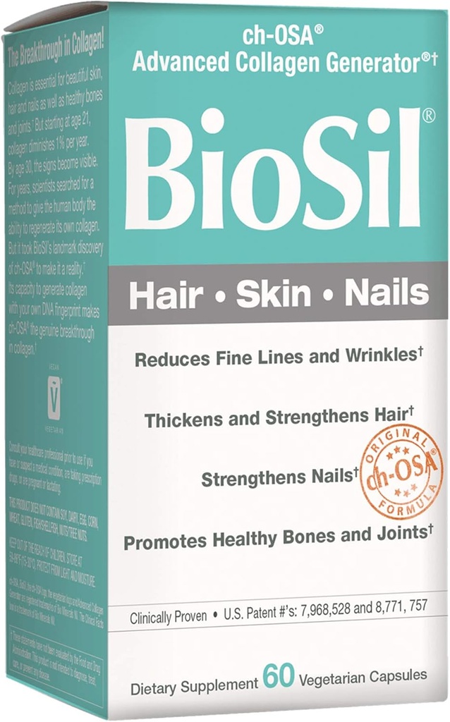 BioSil par facteurs naturels, cheveux, peau, ongles, soutient la croissance saine et la force, le collagène végétalien, générateur d'élastine et de kératine, 60 capsules