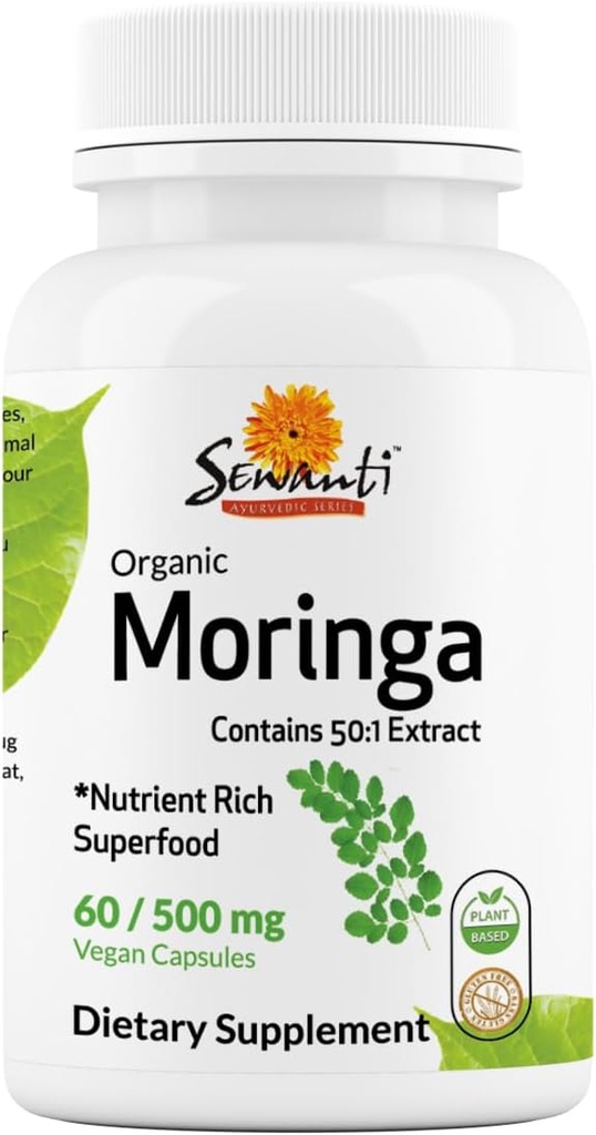 Sewanti Organic Moringa Capsules High Potency - Système immunitaire et Booster d'énergie - Superfood naturel pour la vitalité et la désintoxication soutien 60 Capsules 500mg