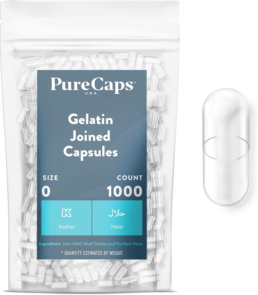 PureCaps États-Unis - Capsules de gélatine vides Taille 0.000 Pills jumelés Effacer.