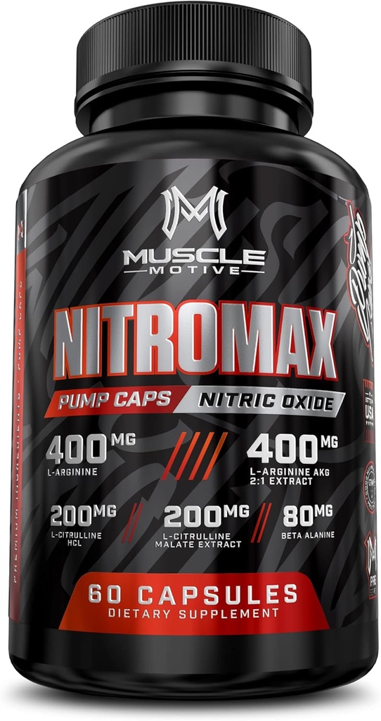 Nitric Oxide Booster 3000mg with L-Arginine, L-Citrulline - Pre-Workout Supplement for Muscle Growth, Stamina, Energy, Pumps, Vascularity - Non-GMO - 60 Capsules