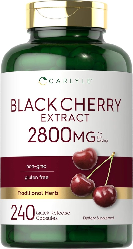 Carlyle Black Cherry Extract Concentrate 2800 mg , 240 Capsules , formule sans OGM et sans gluten , Supplément Prunus Sérotina