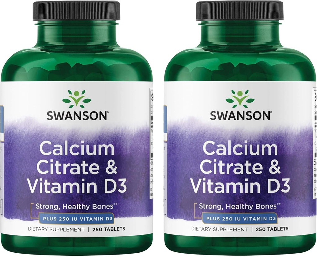 Citrate de calcium de Swanson et vitamine D3 250 onglets (2 boîtes)