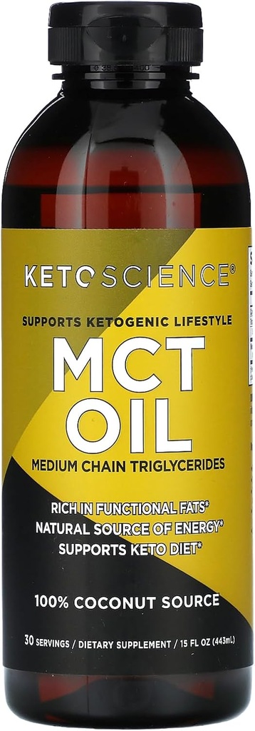 SCIENCES KétogéniqueS MCT Huile, supplément diététique, fabriqué à partir de noix de coco à 100%, favorise l'énergie, non aromatisé, 15 Fl Oz