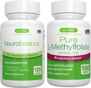 Neurobalance Zinc, Magnésium et Vitamine B6 + Pure Folate 400mcg Ensemble végétalien, Picolinate de zinc chélaté 24mg, Magnésium et Vitamine B6 sans oxyde + L-méthylfolate optimisé, par Igennus