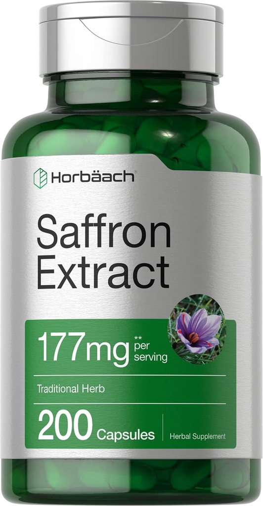 Horbäach Supplément d'extrait de safran $ 177 mg $ 200 Capsules $ Pills pour femmes & hommes $ Non-OGM, sans gluten
